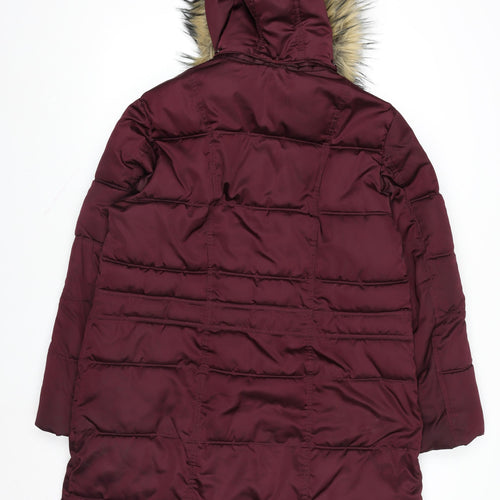 Centigrade Women's Red Long Puffer Coat L Hooded Faux Fur Trim