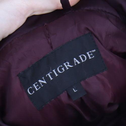 Centigrade Women's Red Long Puffer Coat L Hooded Faux Fur Trim