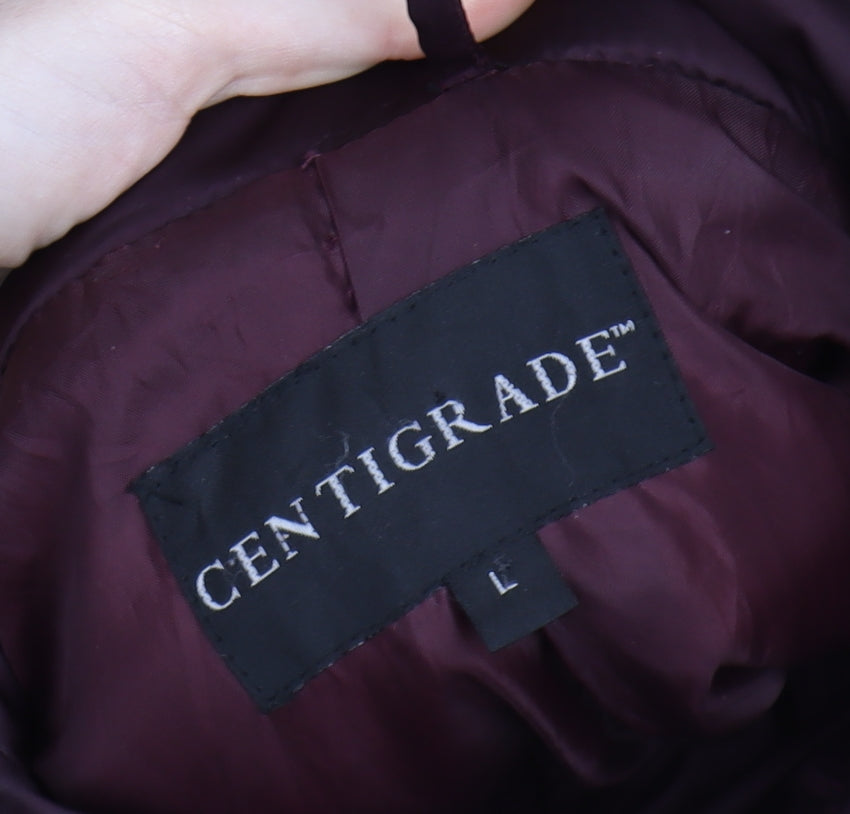 Centigrade Women's Red Long Puffer Coat L Hooded Faux Fur Trim