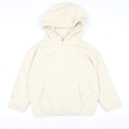 Next Girls Ivory Fleece Hooded Zip Jacket 8 Years Polyester Autumn Winter