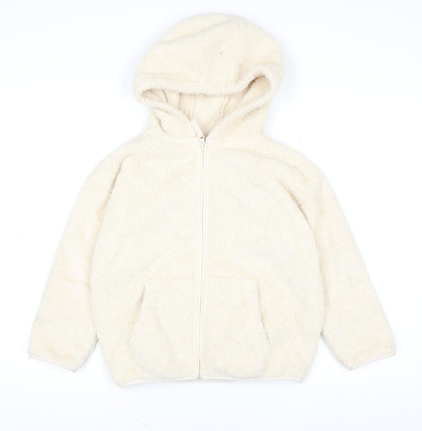 Next Girls Ivory Fleece Hooded Zip Jacket 8 Years Polyester Autumn Winter