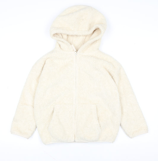 Next Girls Ivory Fleece Hooded Zip Jacket 8 Years Polyester Autumn Winter