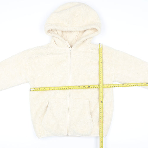 Next Girls Ivory Fleece Hooded Zip Jacket 8 Years Polyester Autumn Winter