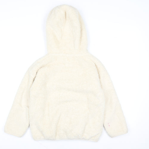 Next Girls Ivory Fleece Hooded Zip Jacket 8 Years Polyester Autumn Winter