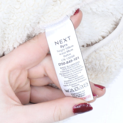 Next Girls Ivory Fleece Hooded Zip Jacket 8 Years Polyester Autumn Winter