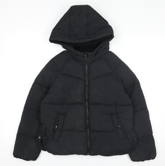 Marks and Spencer Girls Black Puffer Jacket 9-10 Years Hooded Stormwear