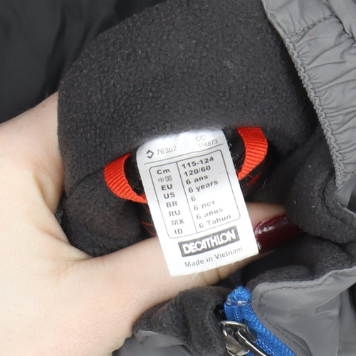 Decathlon Boys Grey Hooded Puffer Jacket Size 6 Years Winter Ski Coat