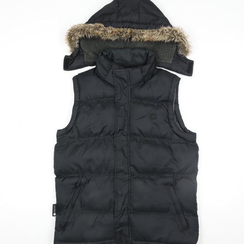 Mountain Essentials Girls Black Puffer Gilet Hooded 13 Years Nylon