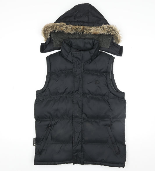 Mountain Essentials Girls Black Puffer Gilet Hooded 13 Years Nylon