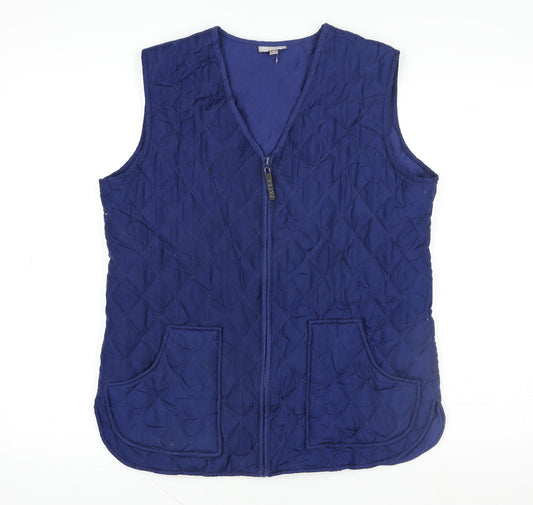 Patra Women Blue Quilted Silk Waistcoat S Zip Front Lightweight