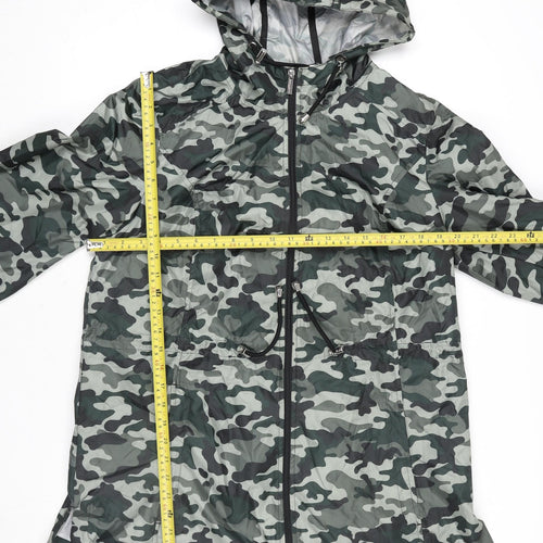 Susan Graver Womens Green Camo Hooded Rain Jacket Coat Size M