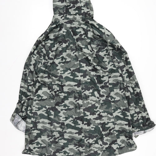 Susan Graver Womens Green Camo Hooded Rain Jacket Coat Size M