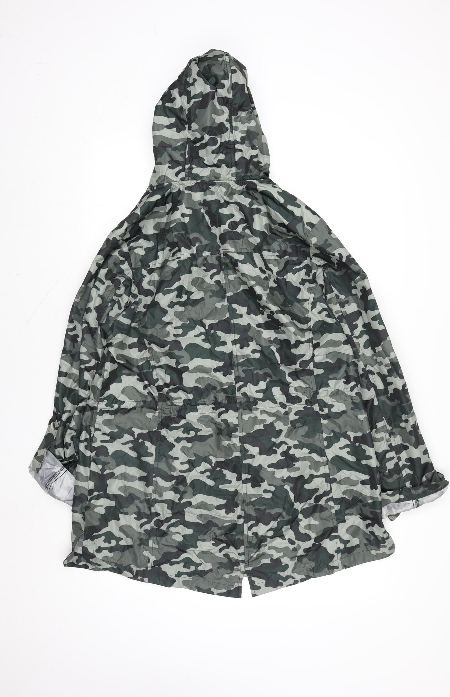 Susan Graver Womens Green Camo Hooded Rain Jacket Coat Size M