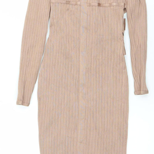House of CB Women’s Beige Long Sleeve Bodycon Midi Dress Size S