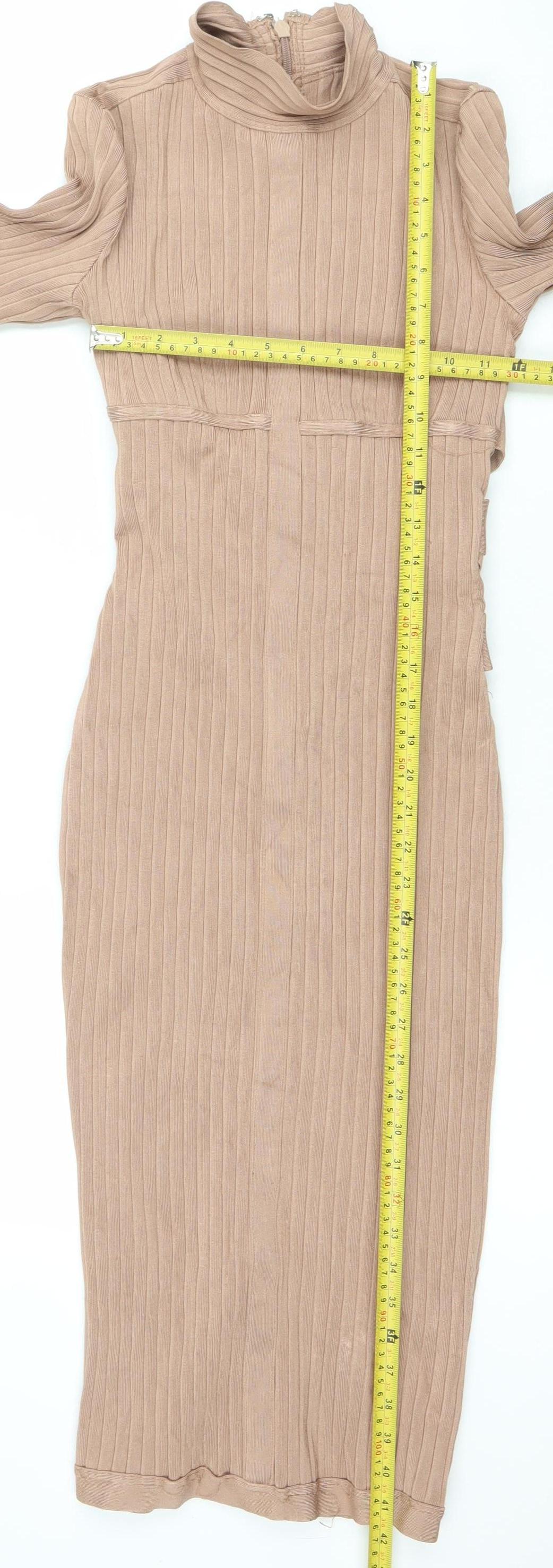 House of CB Women’s Beige Long Sleeve Bodycon Midi Dress Size S