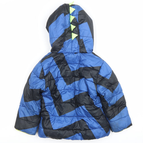 Next Unisex Blue Dinosaur Puffer Jacket 18-24 Months Hooded Winter Coat