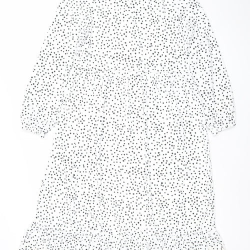 Esmara Women White Polka Dot Midi A-Line Dress Size 12