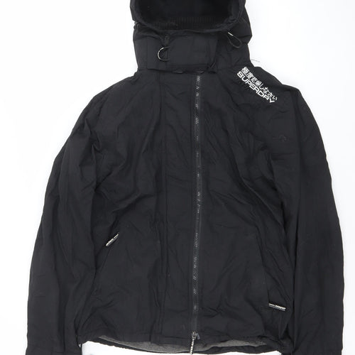 Superdry Women's Black L Windbreaker Hooded Nylon Jacket