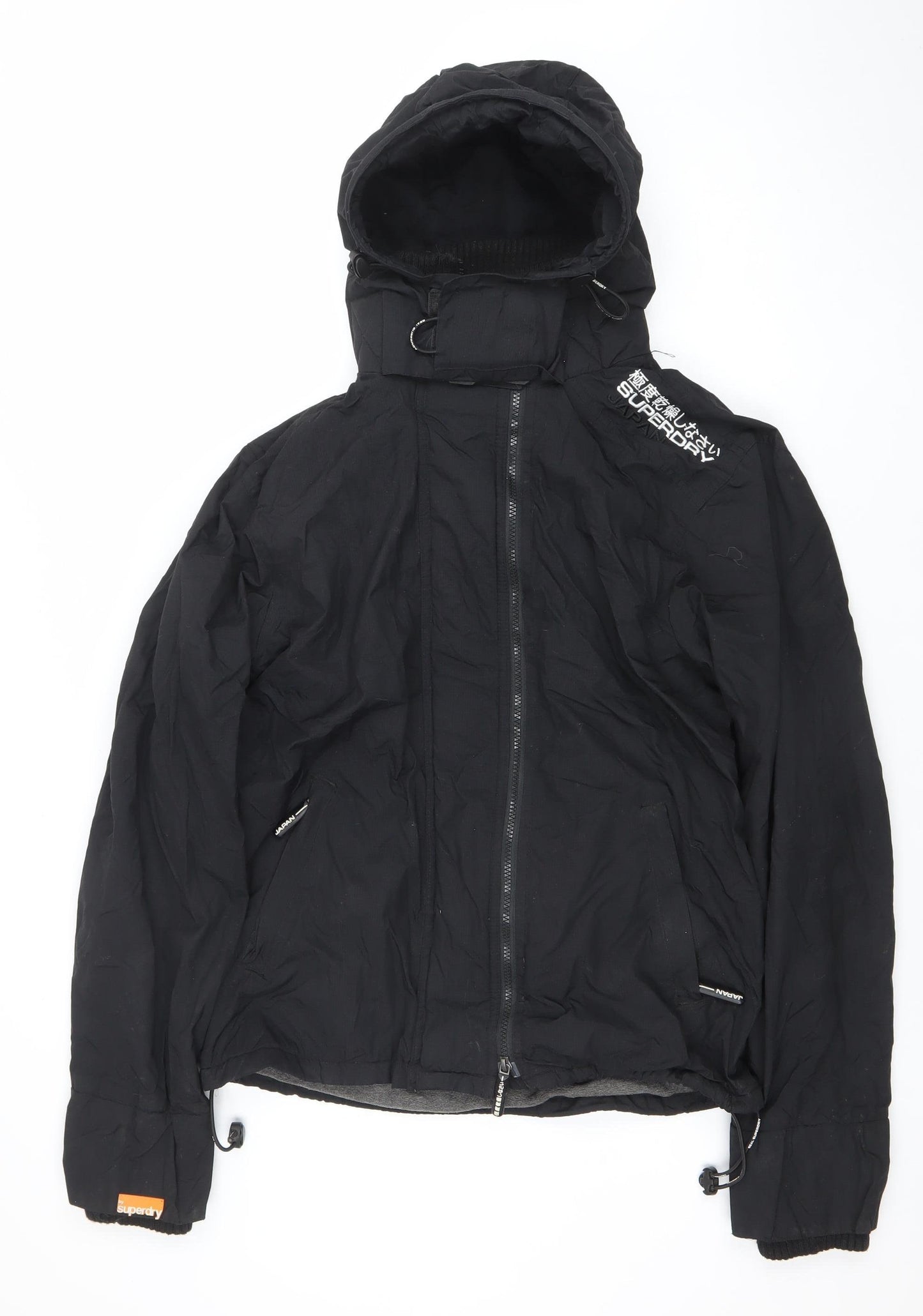 Superdry Women's Black L Windbreaker Hooded Nylon Jacket