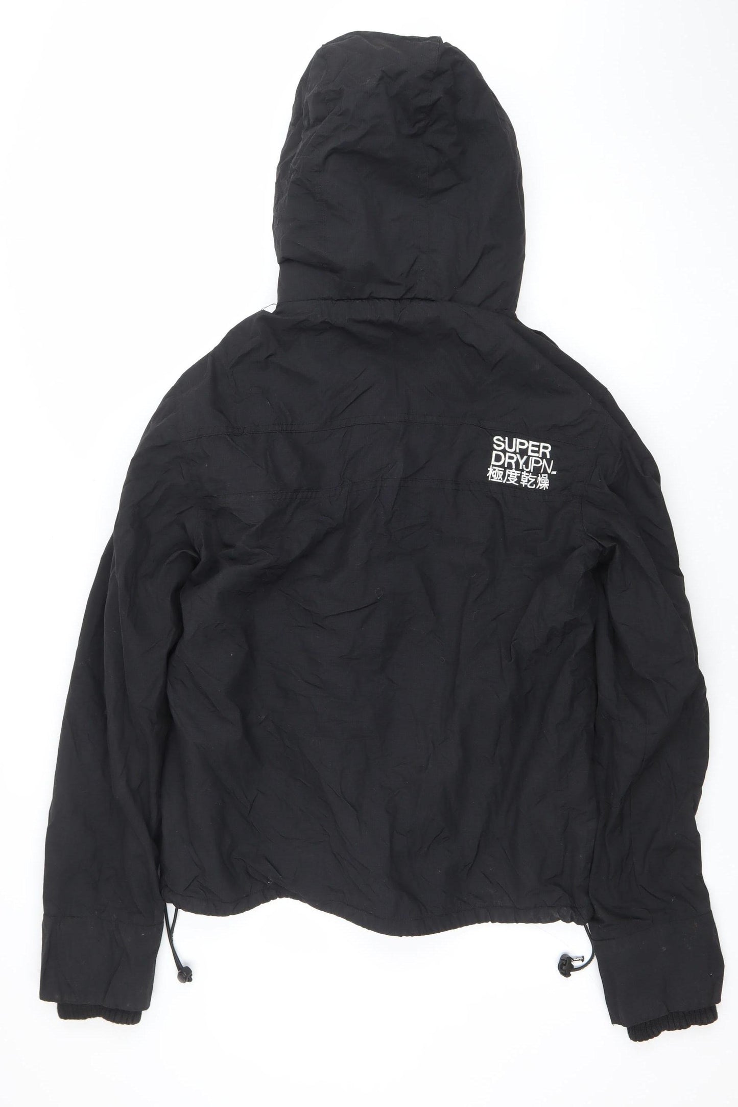 Superdry Women's Black L Windbreaker Hooded Nylon Jacket