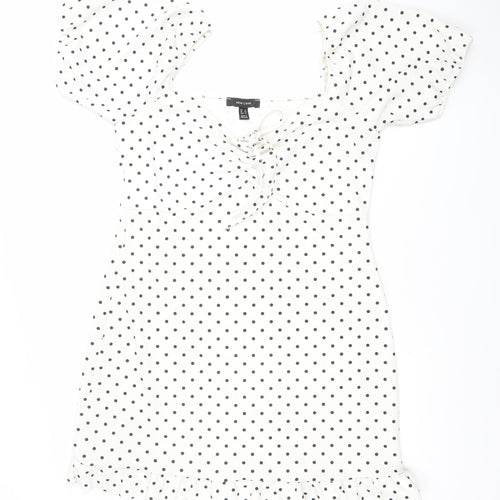 New Look Women's White Polka Dot Short Bodycon Dress Size 18