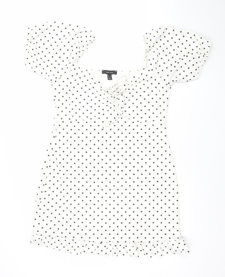 New Look Women's White Polka Dot Short Bodycon Dress Size 18