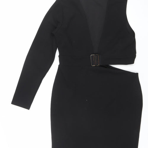 PrettyLittleThing Women’s Black Size 12 Bodycon Belted One Shoulder Dress