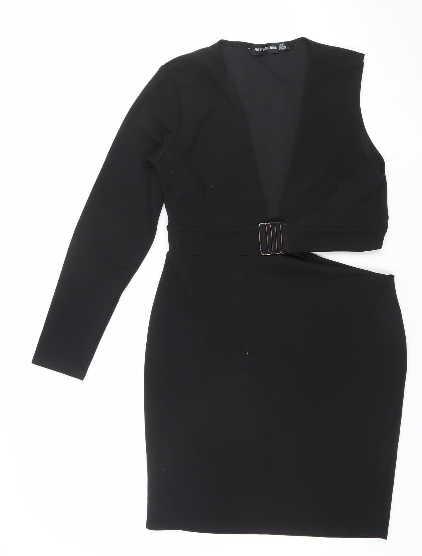 PrettyLittleThing Women’s Black Size 12 Bodycon Belted One Shoulder Dress