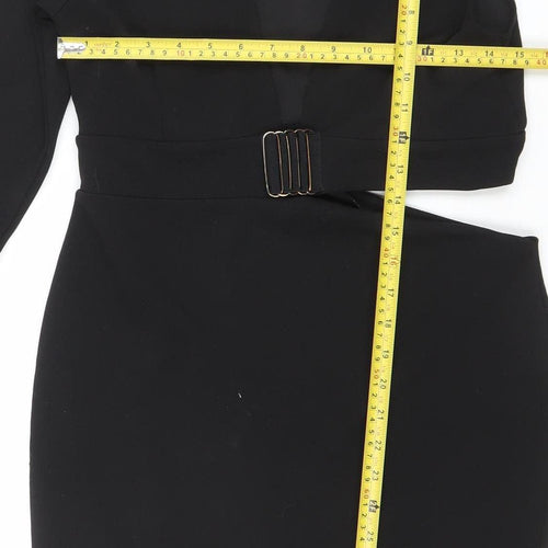 PrettyLittleThing Women’s Black Size 12 Bodycon Belted One Shoulder Dress