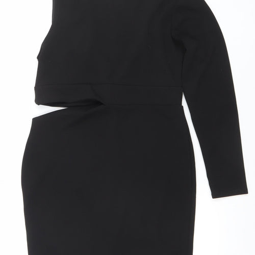 PrettyLittleThing Women’s Black Size 12 Bodycon Belted One Shoulder Dress