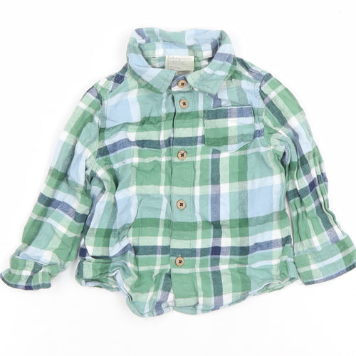 Little Impressions Boys Green Plaid Button-Up Cotton Shirt 12 Months