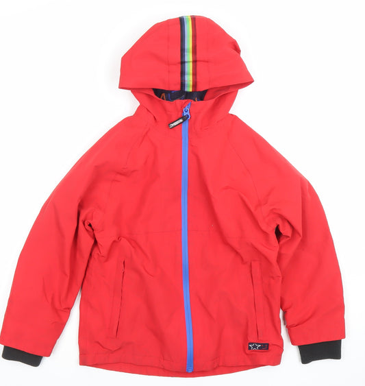 Next Boys Red Hooded Puffer Jacket 6-7 Years Rainbow Zip Waterproof Coat