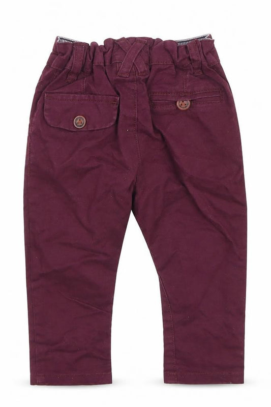 Front view of Next unisex baby red khaki trousers 6-9 months elastic waist casual