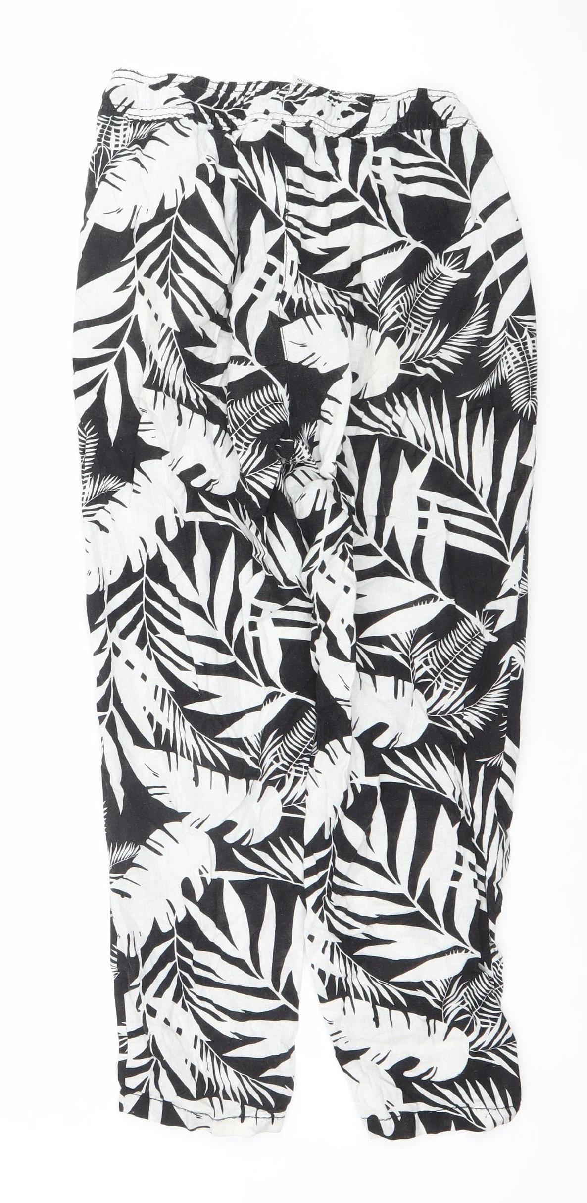 Avenue Womens Black Tropical Print Linen Blend Tapered Trousers Size 10