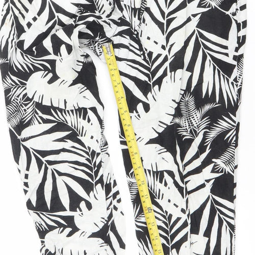 Avenue Womens Black Tropical Print Linen Blend Tapered Trousers Size 10
