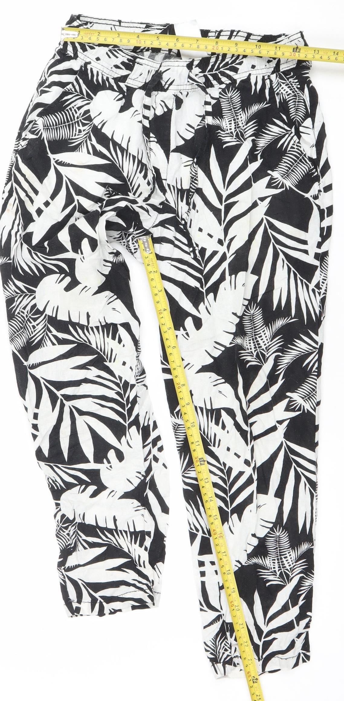 Avenue Womens Black Tropical Print Linen Blend Tapered Trousers Size 10
