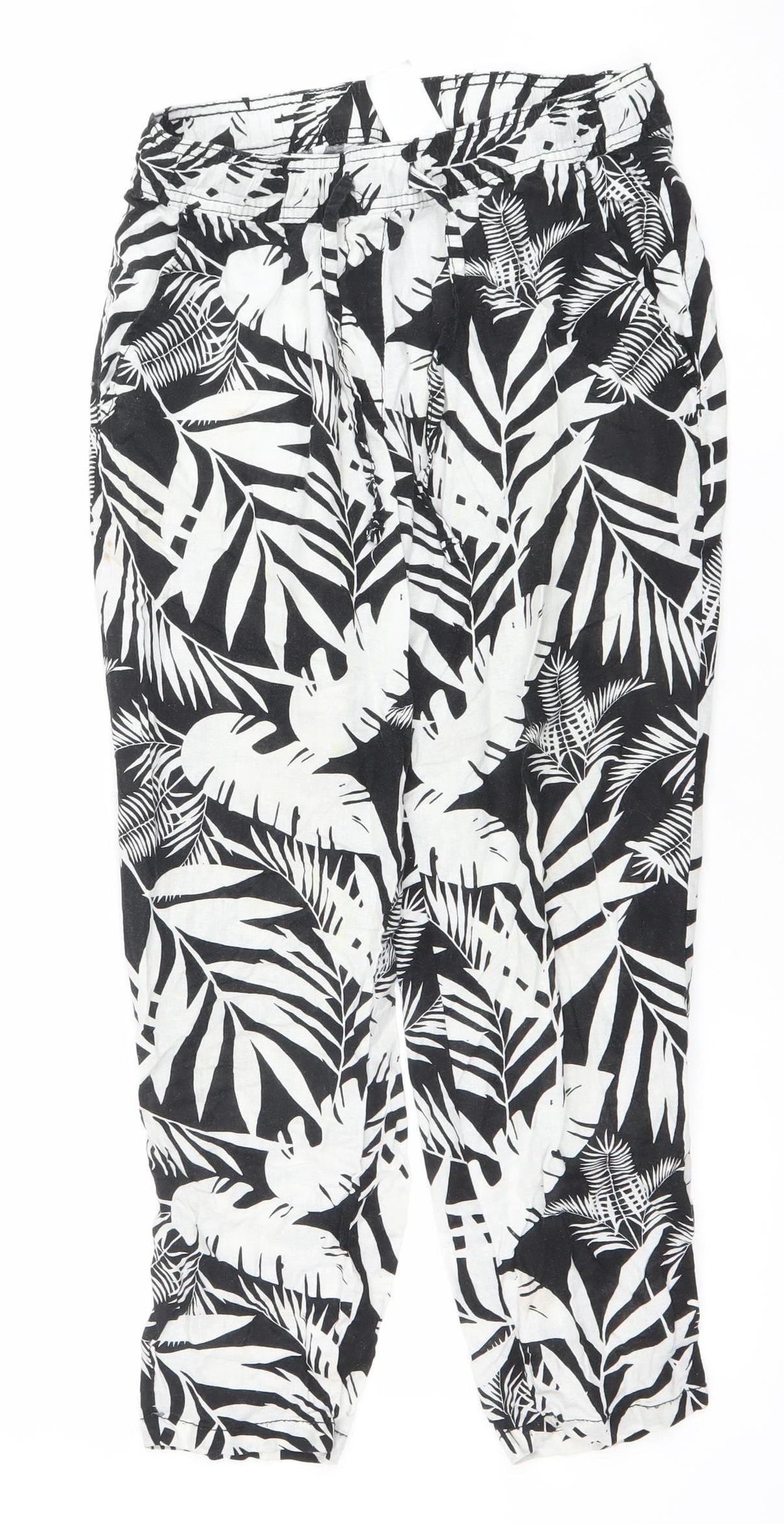 Avenue Womens Black Tropical Print Linen Blend Tapered Trousers Size 10
