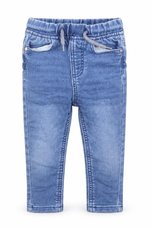 Front view of Dunnes Blue Baby Jeans 9-12 Months unisex stretch denim trousers