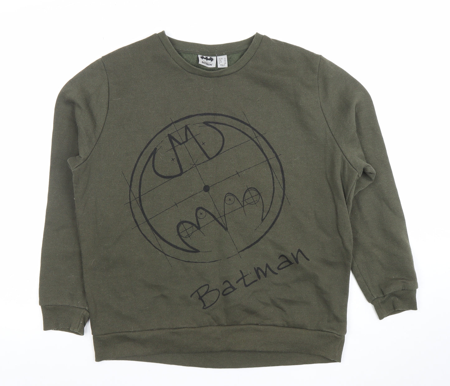 Batman Khaki Green Women's Cotton Blend Pullover Sweatshirt Size 16