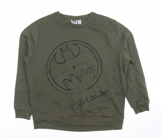 Front view of Batman Khaki Green Women's Cotton Blend Pullover Sweatshirt, size 16