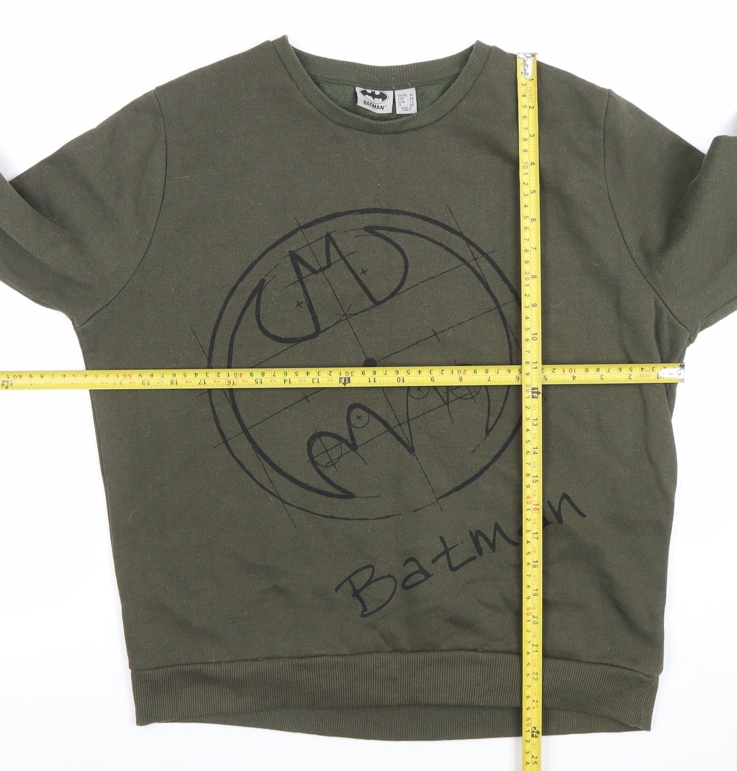Batman Khaki Green Women's Cotton Blend Pullover Sweatshirt Size 16