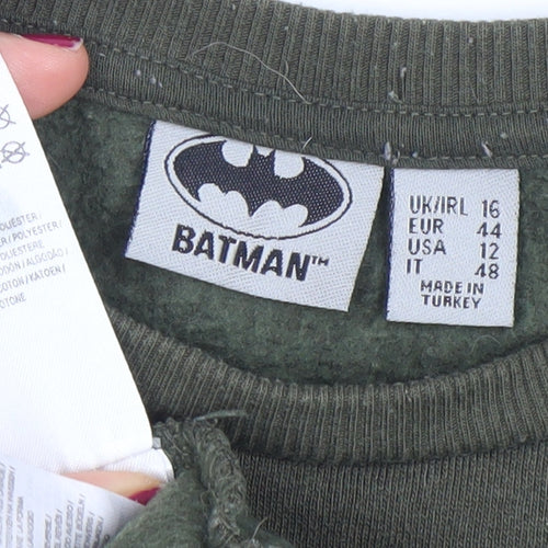 Batman Khaki Green Women's Cotton Blend Pullover Sweatshirt Size 16