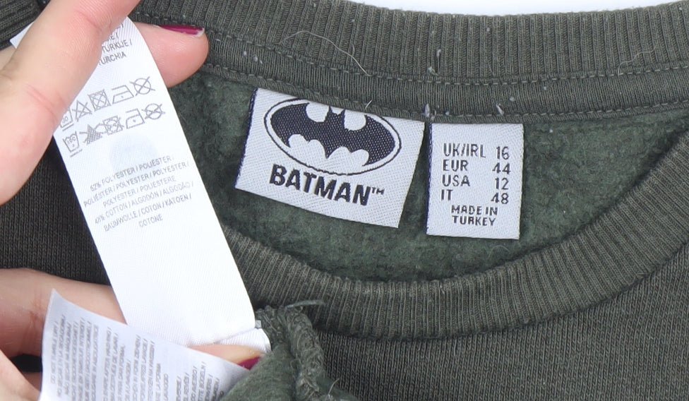 Batman Khaki Green Women's Cotton Blend Pullover Sweatshirt Size 16