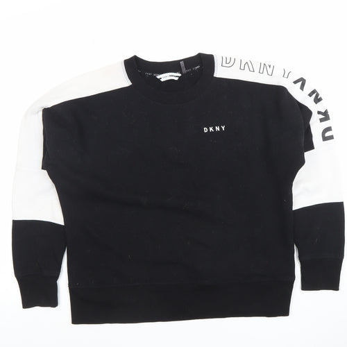 DKNY Sport Womens Black White Logo Crew Neck Sweatshirt Size XS
