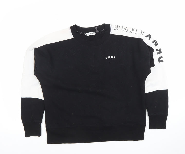 DKNY Sport Womens Black White Logo Crew Neck Sweatshirt Size XS