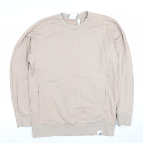 Adidas Men Beige Cotton Sweatshirt M Crew Neck Pullover