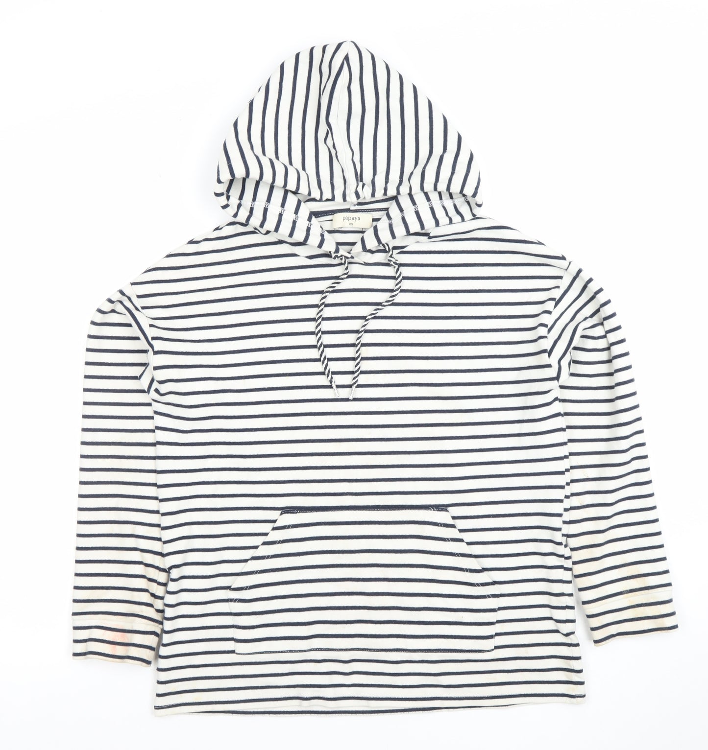 Papaya Women’s Navy & White Striped Hoodie XS Cotton Pullover