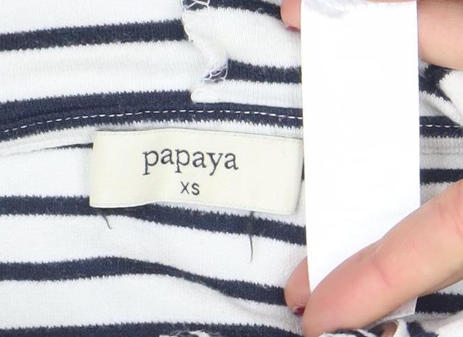 Papaya Women’s Navy & White Striped Hoodie XS Cotton Pullover