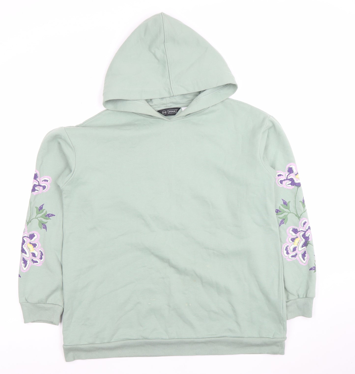 Avenue Womens Green Floral Embroidered Pullover Hoodie Size 12