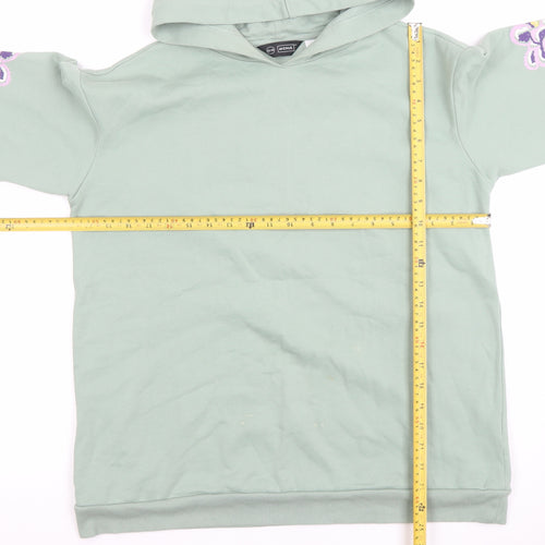 Avenue Womens Green Floral Embroidered Pullover Hoodie Size 12